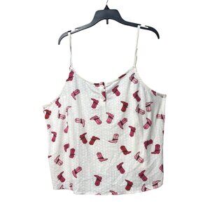 Como Sleep Western Cowboy Boot Print Cami Pajama Top Off White, Sz. XL